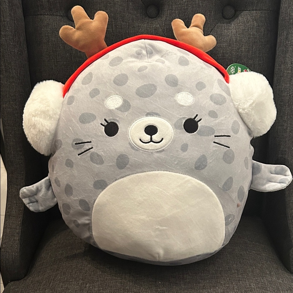 NEW 🆕 Squishmallows Christmas Special Edition Gray Plush with Antlers 14’’ Odile
